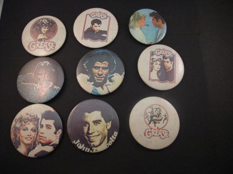 Grease film musical met John Travolta,Olivia Newton-John,lot van  9 buttons